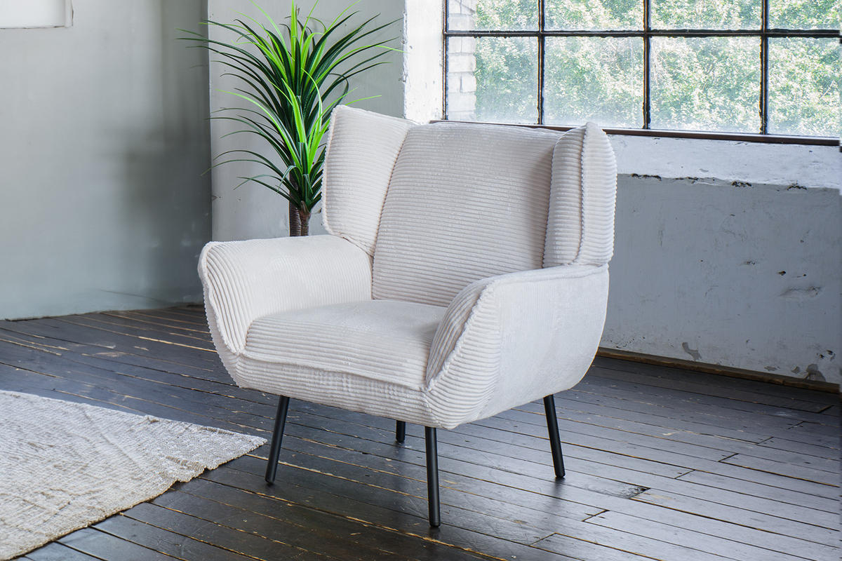 RELAXSESSEL CALLA Cremeweiß Cord - Creme/Schwarz, Textil (83/92/83cm) - KAWOLA