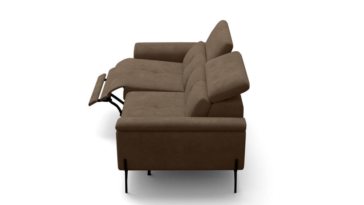 SOFA RELAX AVENA 3-Sitzer, brauner Veloursstoff - Schwarz/Braun, Holz/Textil (204/80/108cm) - Wozimo