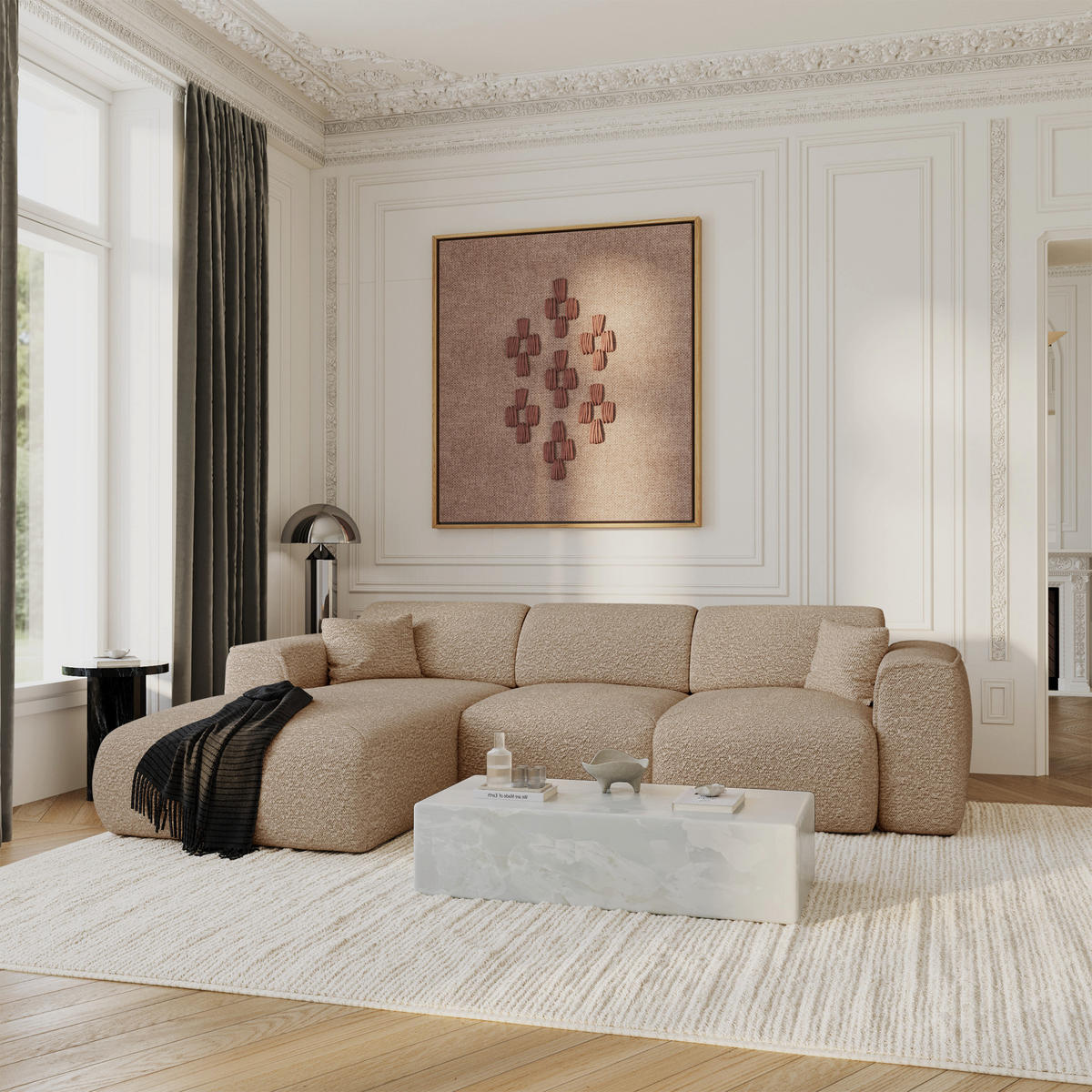 ECKSCHLAFSOFA Bouclé-Stoff Taupe 283cm - Taupe, Textil (283/180cm) - Sia Home