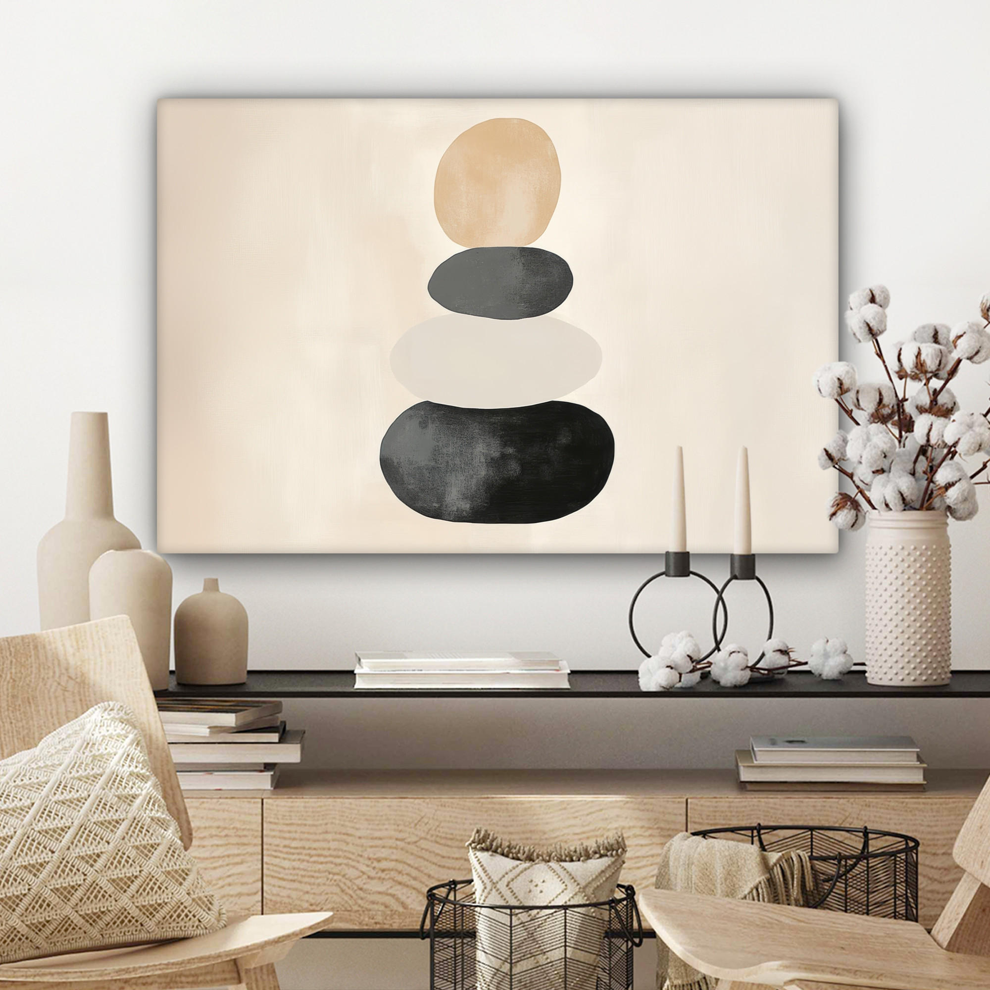LEINWANDBILD Japandi - Wabi sabi - Beige Gemälde 60x40 cm - Taupe, Textil (60/40cm) - MuchoWow