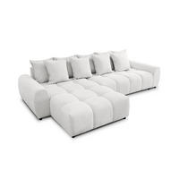 ECKSOFA Bubble mit losen Rückenkissen und Sitzfläche in Bubble-Optik aus weichem Creme Strukturstoff mit schöner Sitzkomfort - Ottomane links - Creme/Schwarz, Holz/Kunststoff (180/306cm) - S-Style Möbel