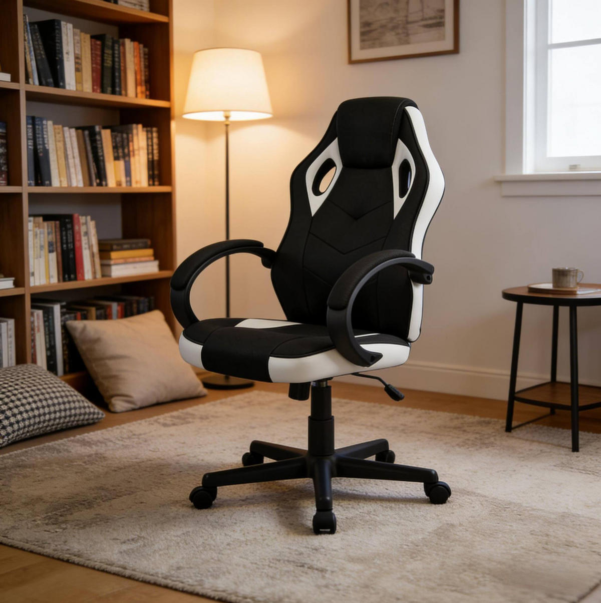 BÜROSTUHL ergonomisch höhenverstellbar Schwarz/Weiß - Schwarz, Metall (49.5/114/48.5cm) - Meubliv