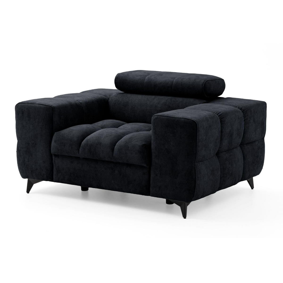 SESSEL PUDDING mit verstellbare Kopfstütze Velours Schwarz - Schwarz, Holz/Textil (140/93/100cm) - Muffo