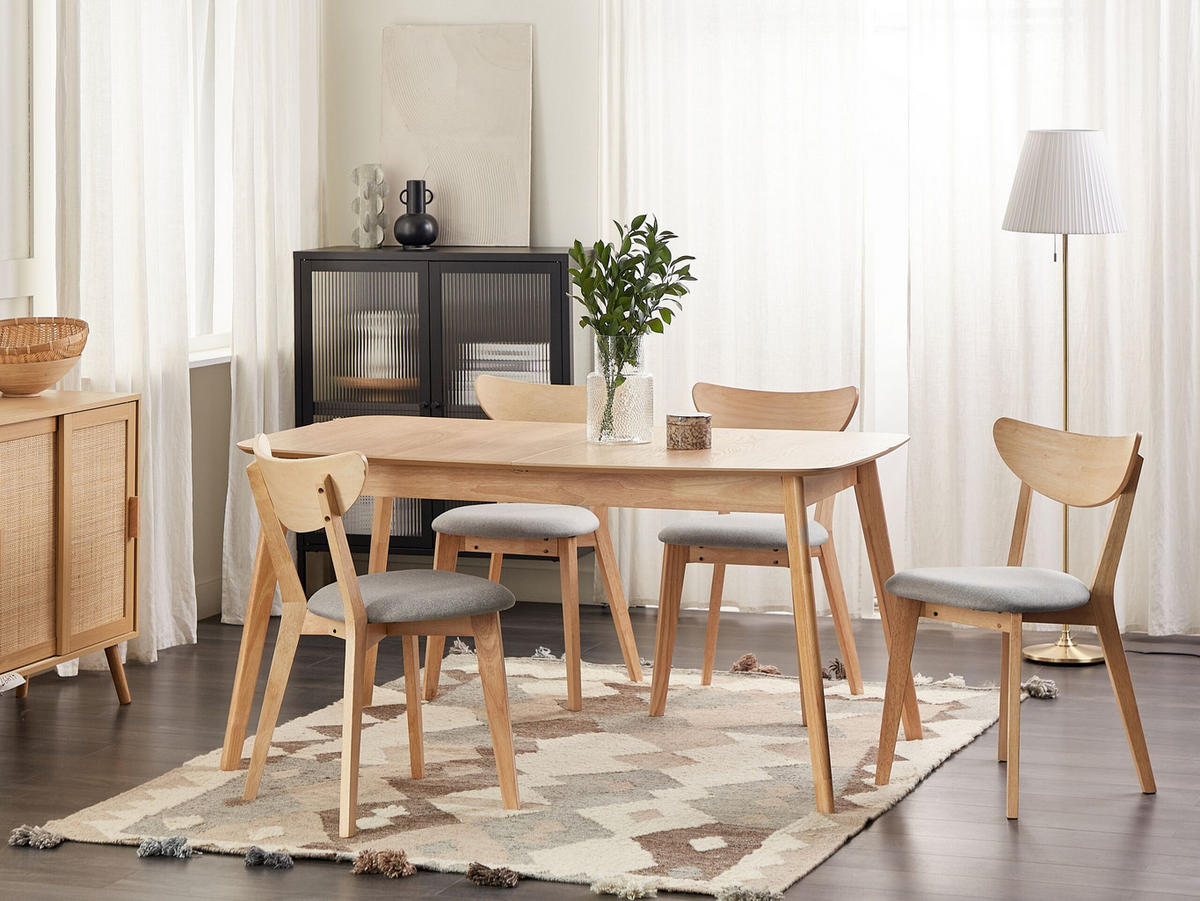 ESSZIMMERSTUHL 2er-Set Gummibaumholz Heller Holzfarbton Erie - Hellbraun, Holz/Textil (46/80/46cm) - Beliani