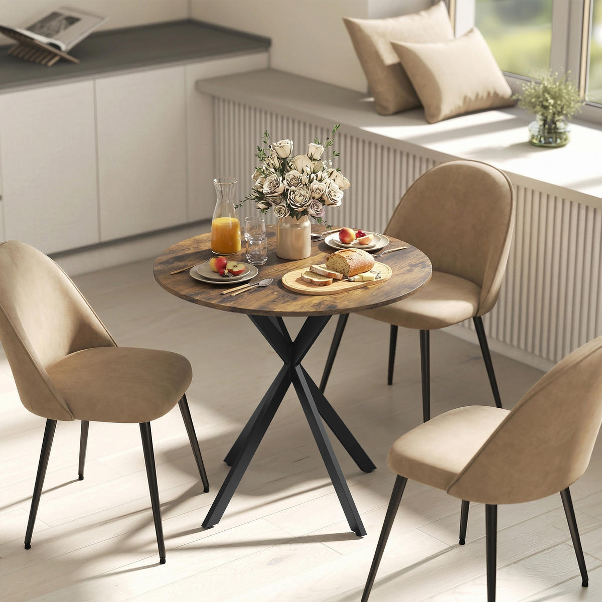 KÜCHENTISCH rund Braun 80/80/75 cm - Schwarz/Braun, Metall (80/80/75cm) - HOMCOM