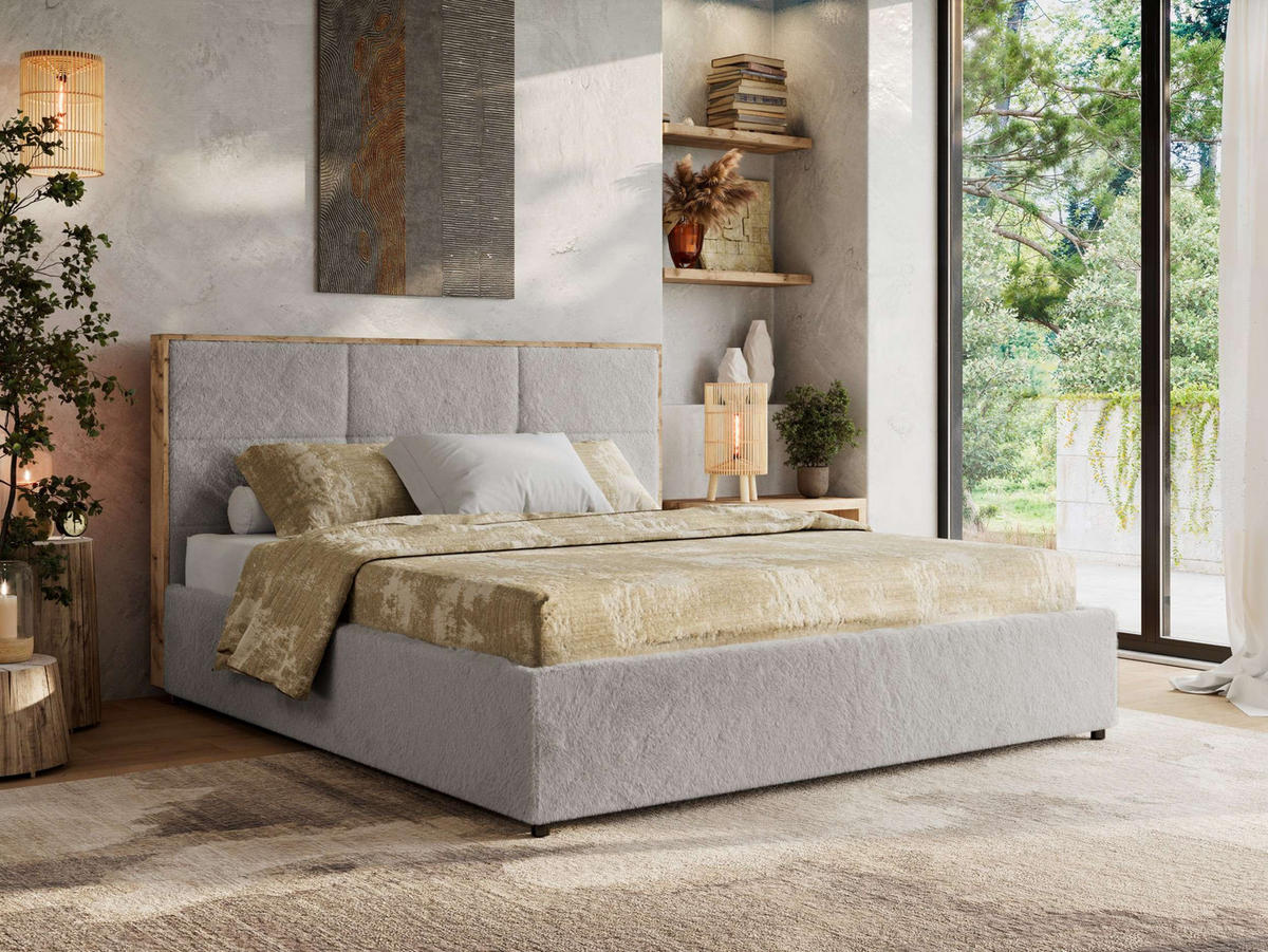 POLSTERBETT LERIO CLASSIC 180/200 - Hellgrau Plüsch - Pocket-Matratze - Hellgrau, Textil (180/200cm) - MKS