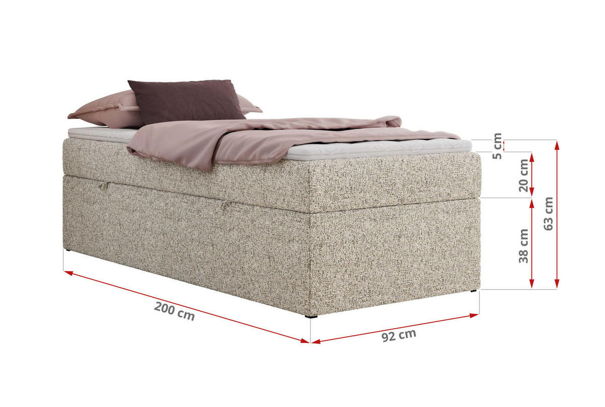 BOXBETT ZERO 90/200 - Beige Struktur - H4 - Topper T25 - Beige, Textil (90/200cm) - MKS