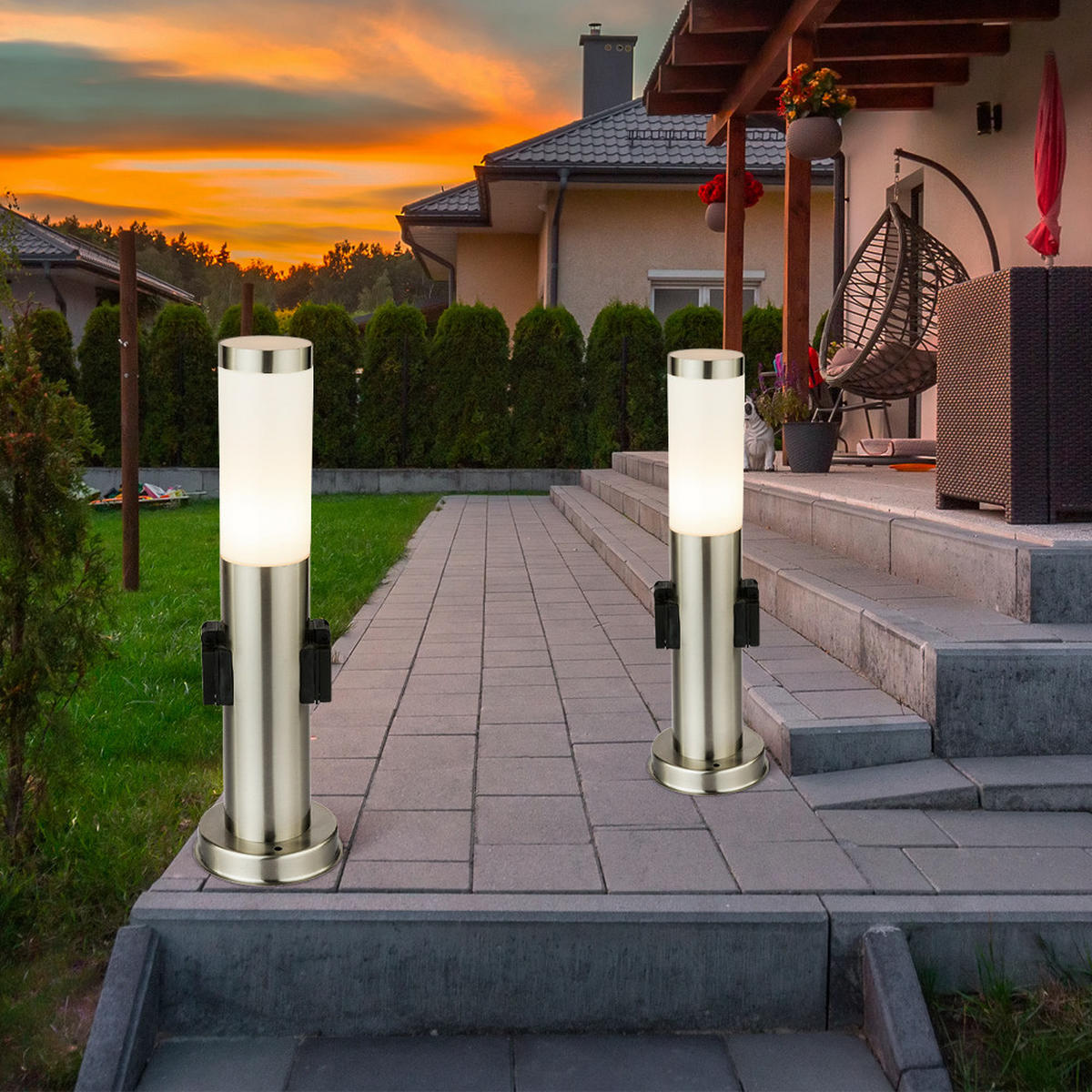 LED STEHLAMPE Edelstahl Silber - Silberfarben, Kunststoff/Metall (7.6/7.6/45cm) - Globo Lighting
