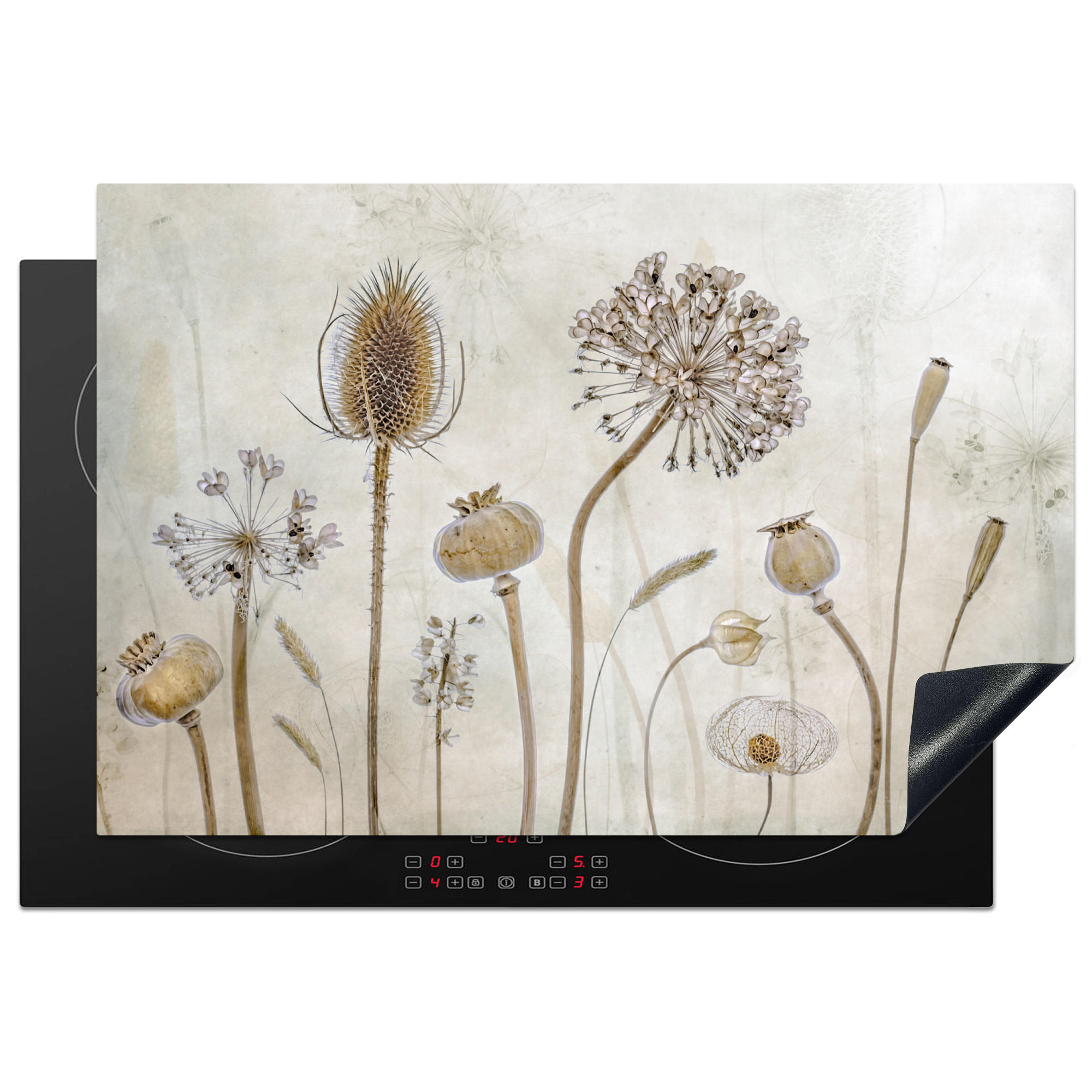 HERDABDECKPLATTE Blumen - Aquarell - Stilleben - Braun - Vintage 77x51 cm - Sandfarben, Kunststoff (77/0.2/51cm) - MuchoWow