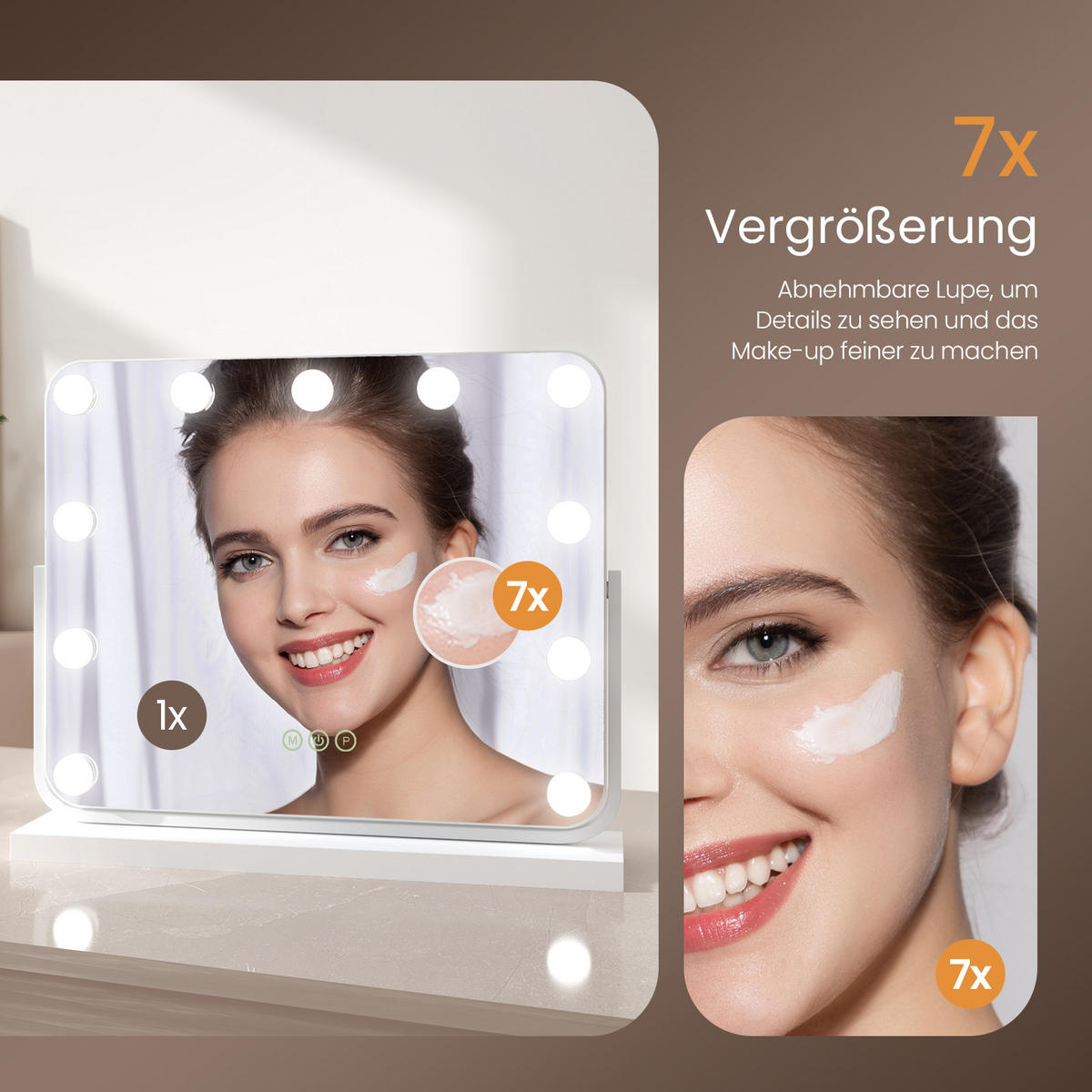 SCHMINKSPIEGEL LED inkl. 7-fach Vergrößerungsspiegel Weiß 50/42 cm - Weiß, Glas (42/12/50cm) - EMKE