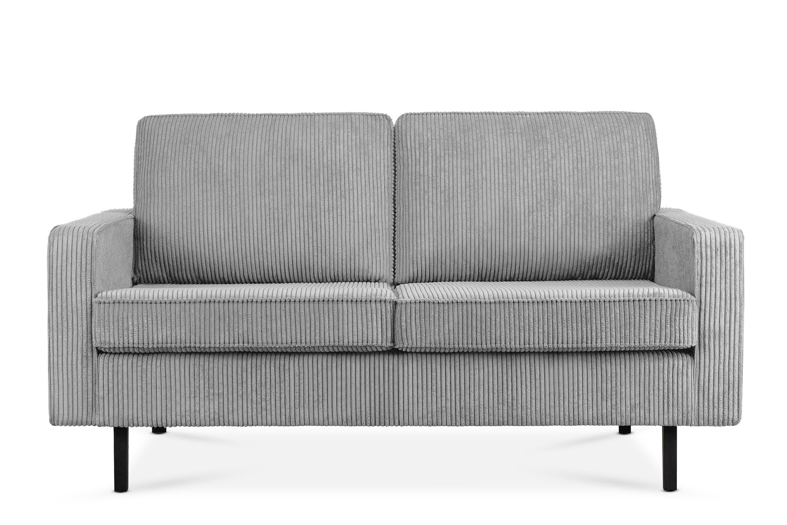 2-SITZER-SOFA INVIA Klassische-Stil mit Armlehnen, Feinkord-Stoff, Grau - Hellgrau/Schwarz, Textil (164/87/98cm) - KONSIMO®