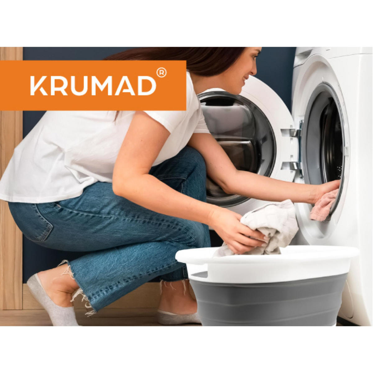 WÄSCHEKORB Faltbarer - Weiß/Grau, Kunststoff (38/24/53.5cm) - KRUMAD