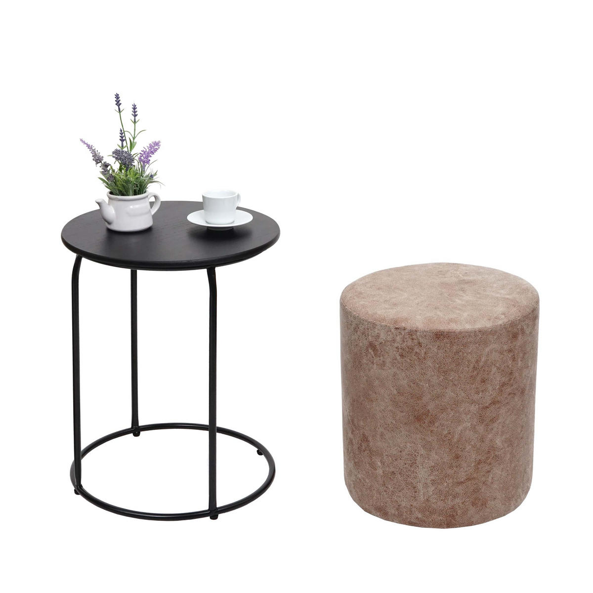 SITZHOCKER/BEISTELLTISCH Braun 2er-Set - Braun, Textil (39/53/39cm) - MCW