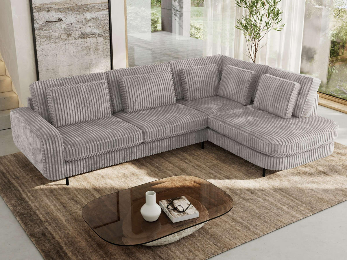 ROHOVÁ SEDAČKA CALENO L - Světle šedá Manšestr - Levá Strana - černá/světle šedá, kov/textil (317/225cm) - MKS