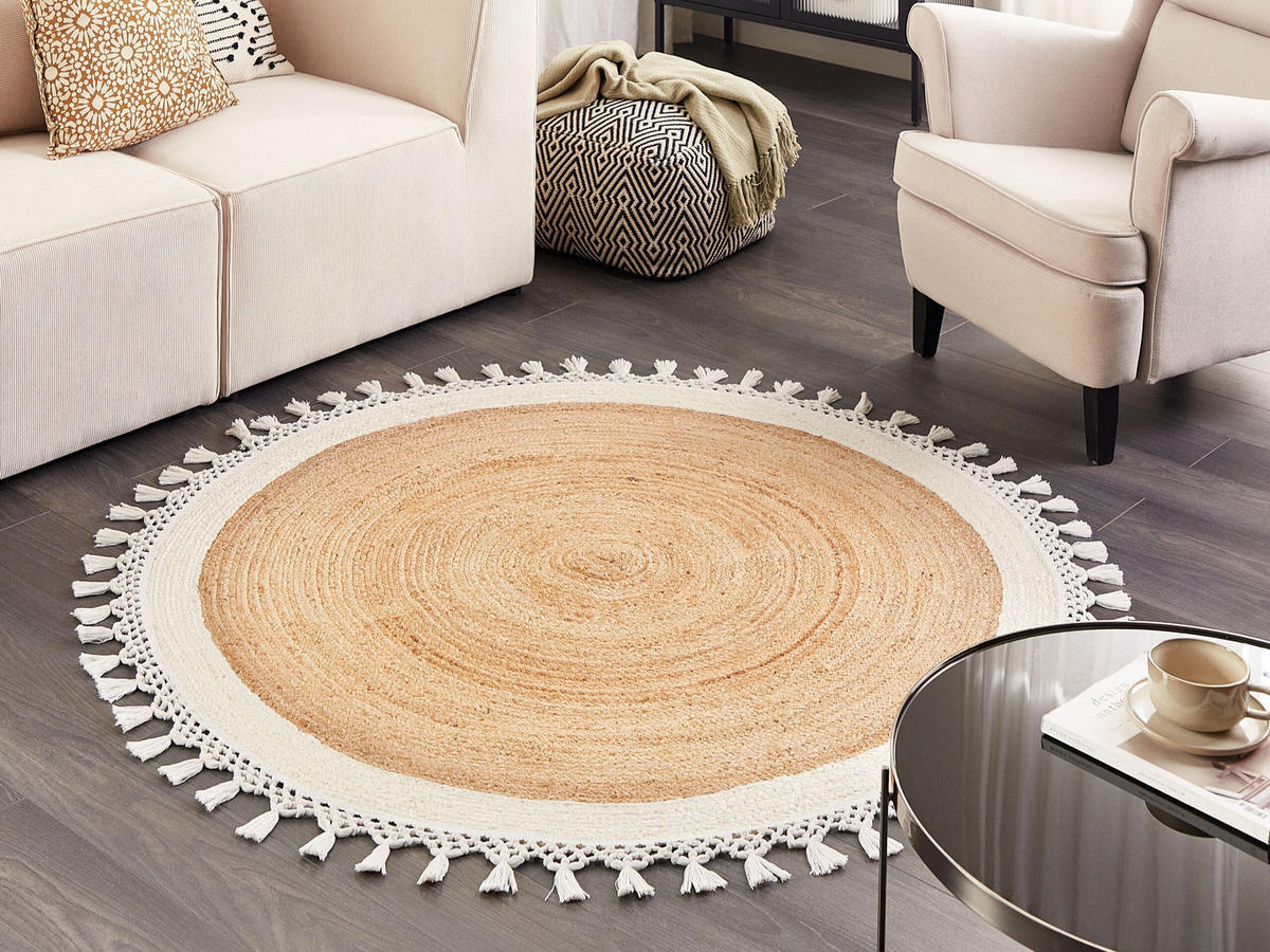 TEPPICH Marts geflochten 140/140 - Beige, Naturmaterialien (140/140cm) - Beliani