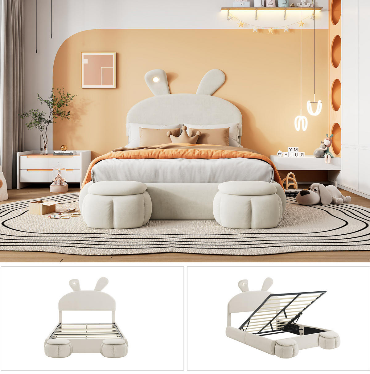 POLSTERBETT 140/200 cm Beige aus Samt mit Stauraum - Weiß, Textil (140/200cm) - OKMYHOME