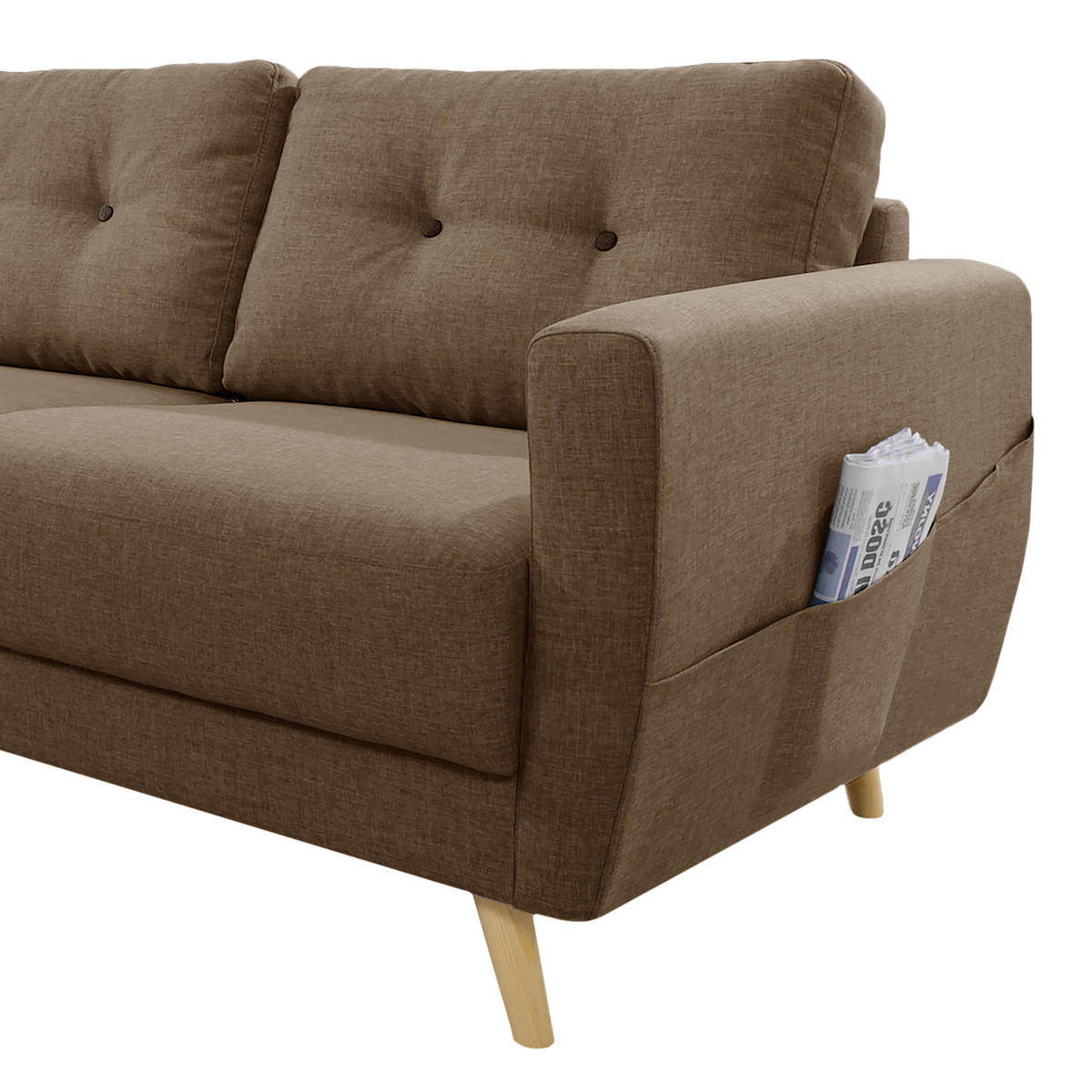 ECKSOFA mit Longchair - Hellbraun, Holz/Textil (233/148cm) - home24