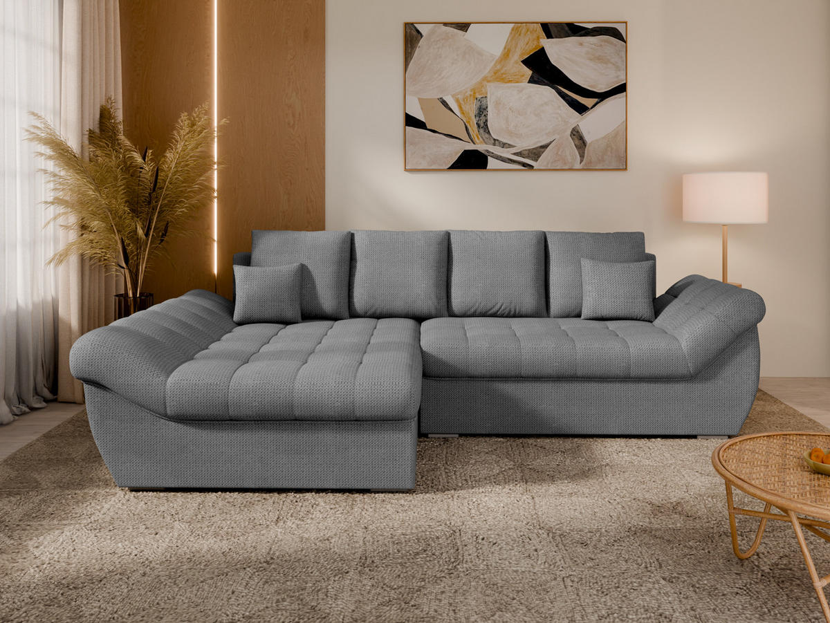 ECKSOFA ZAYA mit Schlaffunktion L-Form, Sofa mit Bettkasten, Wohnzimmersofa, Couch, Soffa, Bettsofa, LINKS- Grau - Grau, Holz (279/175cm) - Homesy