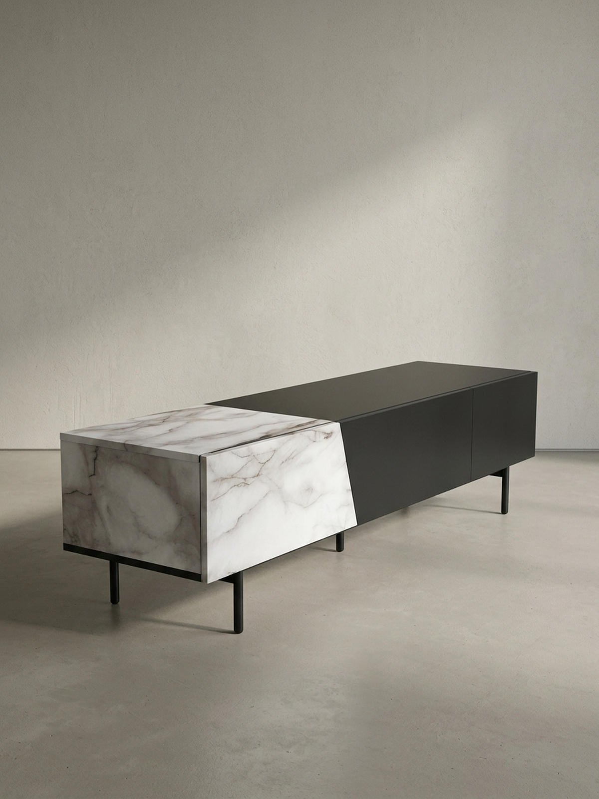 TV-LOWBOARD mit Eiche-Dekor, Türen und Schublade, modern, Weiß-Schwarz 150x40x40 cm - Schwarz/Weiß, Holzwerkstoff/Metall (150/40/40cm) - KADIMA DESIGN