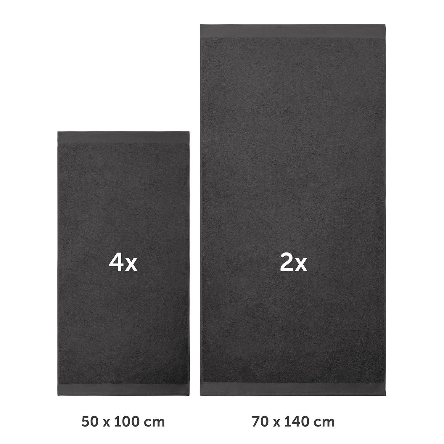 BADETUCH 6-teilig, 2x Badetuch 70/140 + 4x Handtuch 50/100 cm, Dunkelgrau - Dunkelgrau, Textil (70/140cm) - Blumtal