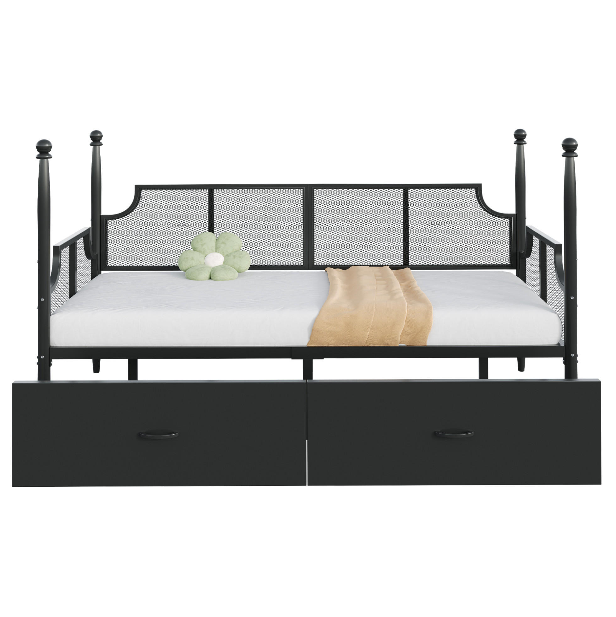 METALLBETT 90/200 cm Vintage Schwarz mit Ablagefächern - Schwarz, Metall (90/200cm) - OKWISH