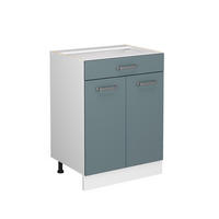 KÜCHENUNTERSCHRANK R-Line Blau-Grau 60 cm mit Schublade, AP Eiche - Blaugrau/Weiß, Holzwerkstoff (60/81.6/60cm) - Vicco