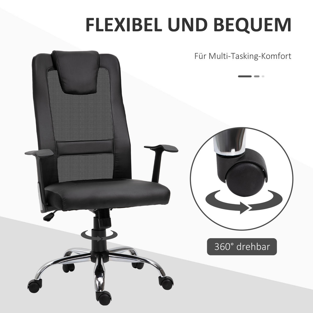 BÜROSTUHL, Drehstuhl, schwarz - Schwarz, Leder (73/118/66cm) - Vinsetto