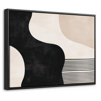 LEINWAND Bilder mit Rahmen - Abstrakt - Japandi - Beige - Modern - 40x30 - Schwarz, Textil (40/30cm) - MuchoWow