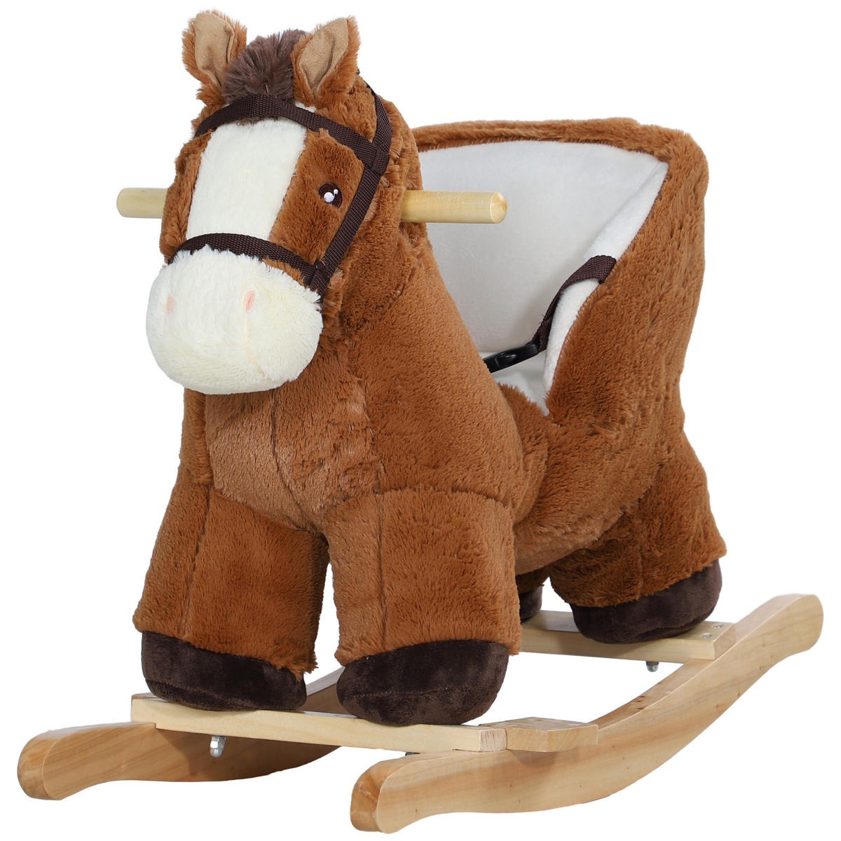 SCHAUKELPFERD DE-18252 mit Soundeffekt, Holzgestell und Sicherheitsgurt - Braun, Holz (33/45/68cm) - ComfortXL