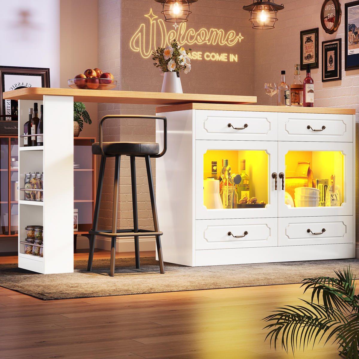 BARTISCH 135-203/39/92,8 cm mit LED und Stauraum, drehbar - Naturfarben, Holzwerkstoff (39/203/92cm) - BEAOK