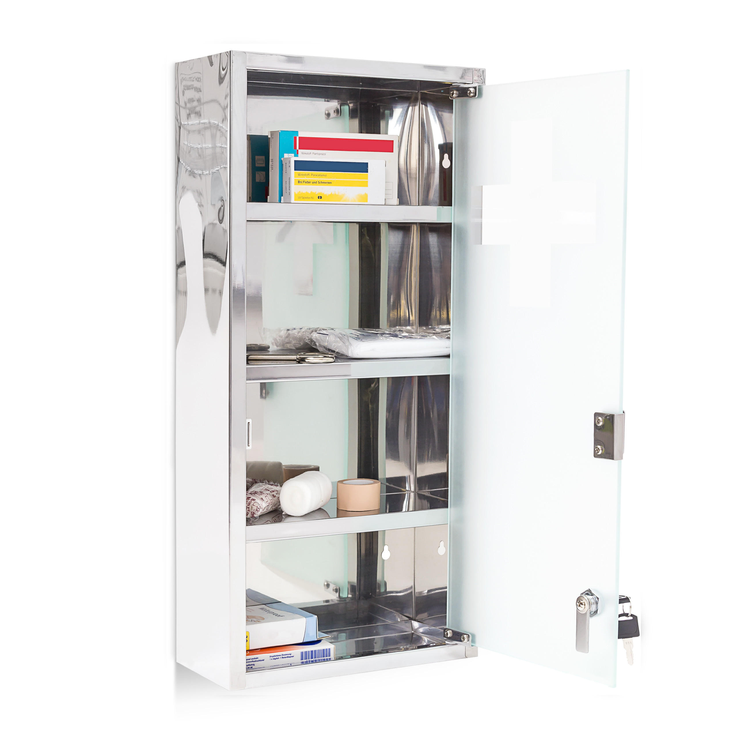 MEDIZINSCHRANK - Silberfarben, Glas/Metall (27/57/12cm) - Relaxdays