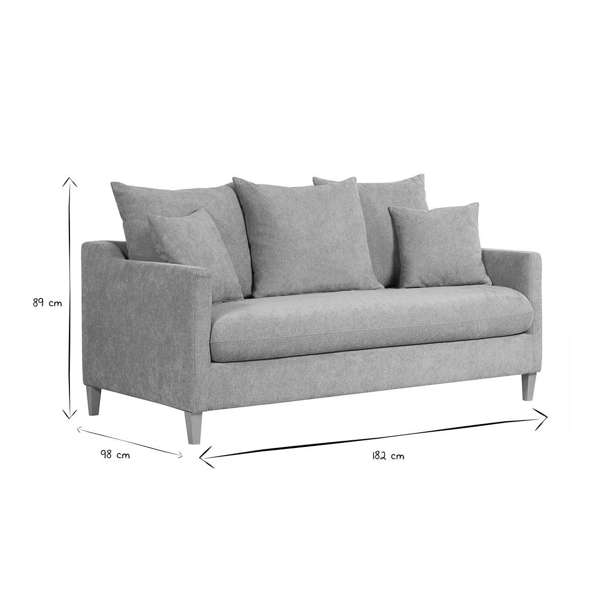 SCHLAFSOFA Taupefarbener Stoff Samteffekt Helles Holz 3-Sitzer LOUISE - Taupe, Textil (98/89/182cm) - Miliboo