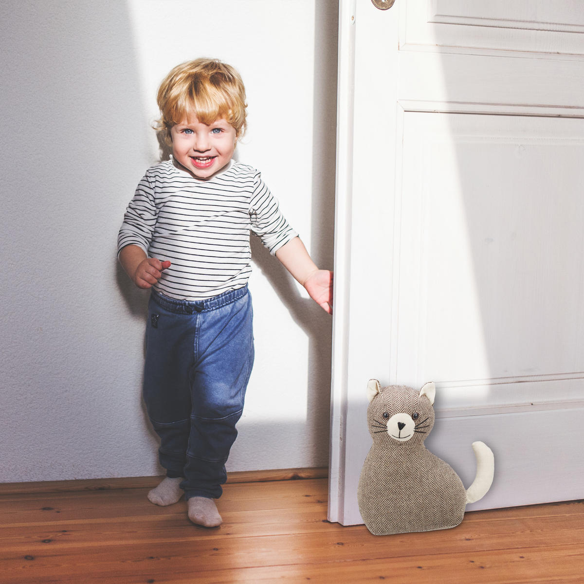 DÖRRSTOPP Brun katt textil - Brun, Textil/Naturmaterial (22/10cm) - Relaxdays