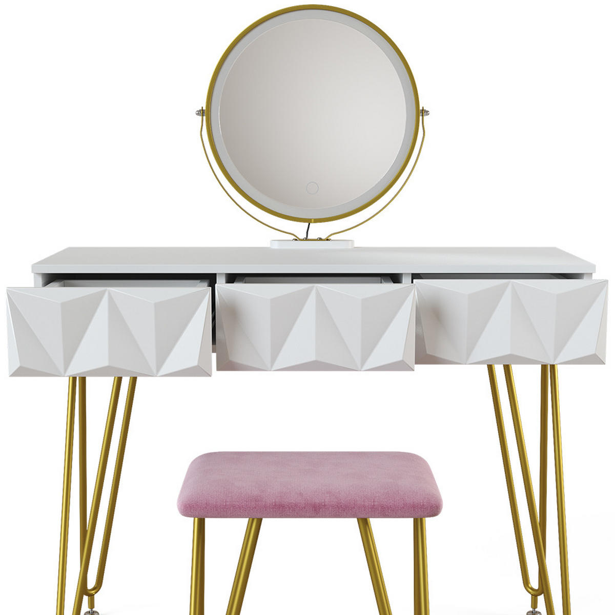 SCHMINKTISCH Ruby Weiß 100 cm mit LED Beleuchtung und Hocker - Weiß, Holzwerkstoff (100/79/40cm) - Vicco