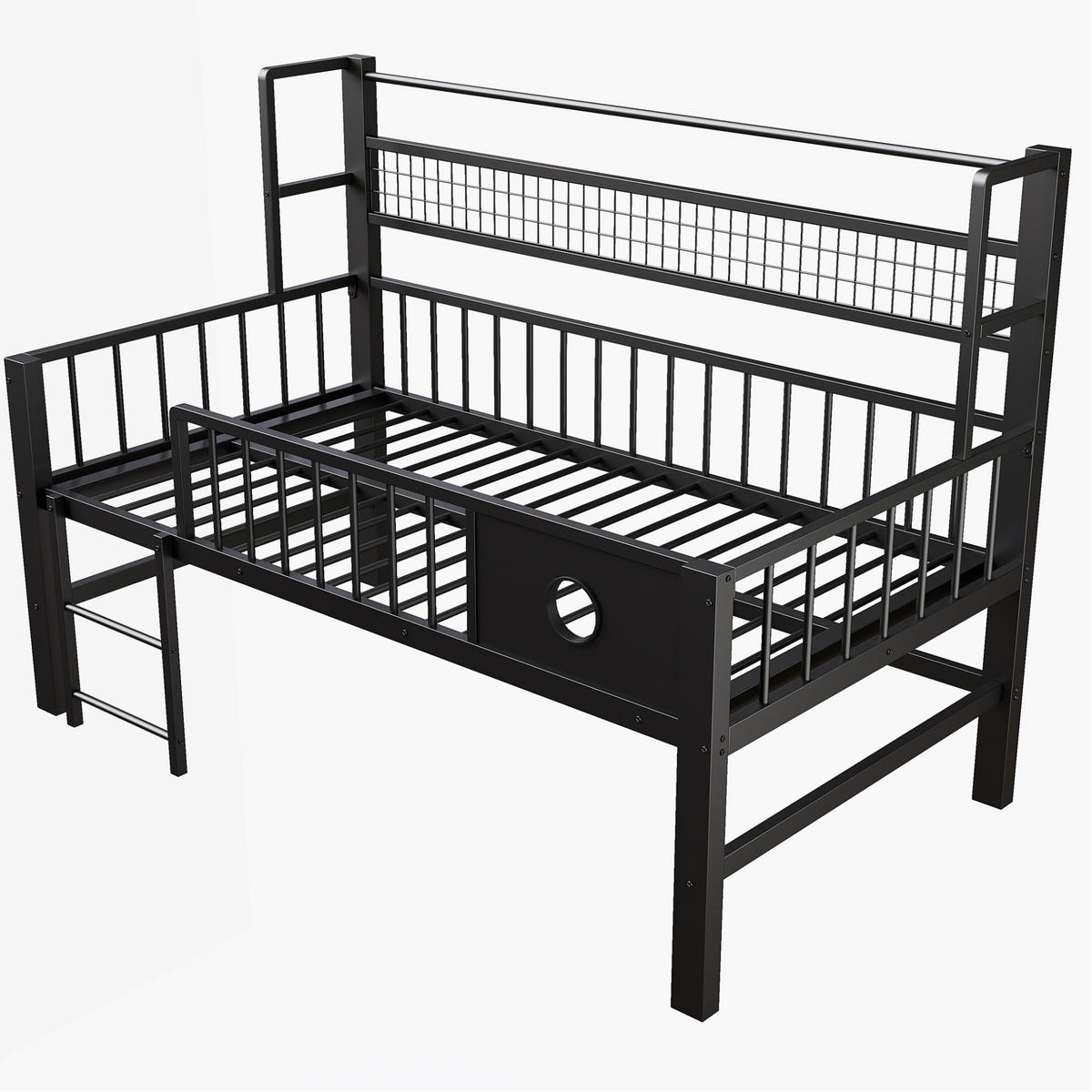 NIEDRIGES HOCHBETT 90/200 cm Schwarz mit Sicherheitsgitter und Stauraum - Schwarz, Metall (90/200cm) - MIVRAY