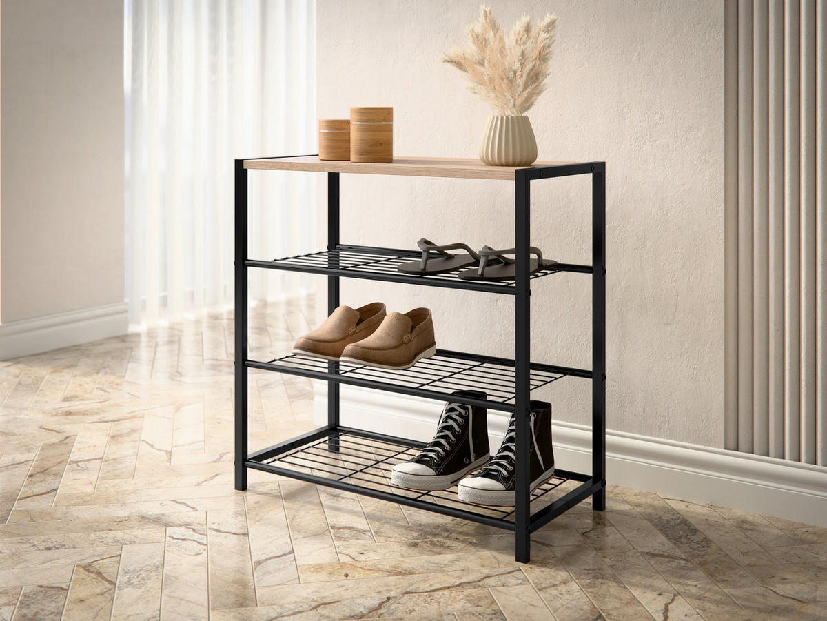 SCHUHREGAL Stonzi - Eschefarben/Schwarz, Metall (63/63/30cm) - MIRJAN24
