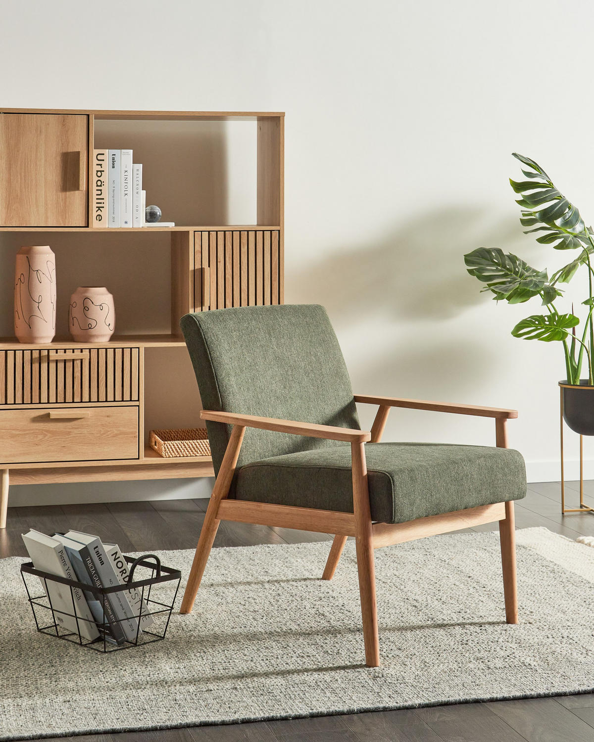 SESSEL Hellbraun/Grün Esrum - Braun/Grün, Textil (62/79/80cm) - Beliani