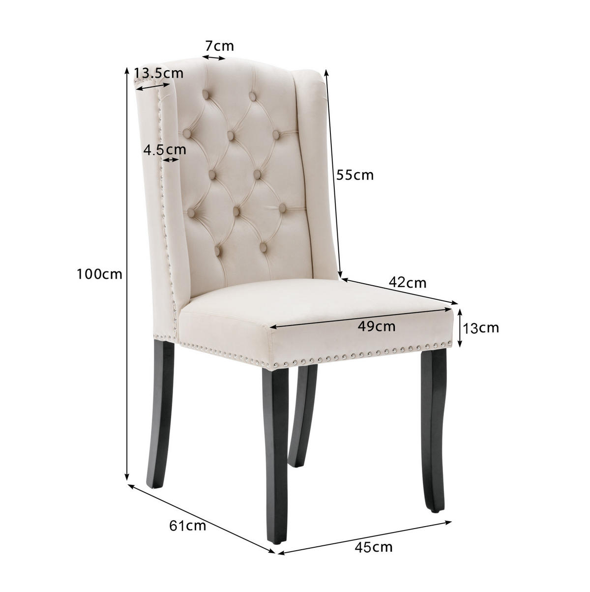 ESSZIMMERSTUHL 4er-Set Samt Beige mit Eichenbeinen - Beige, Metall (45/100/61.2cm) - Meubliv