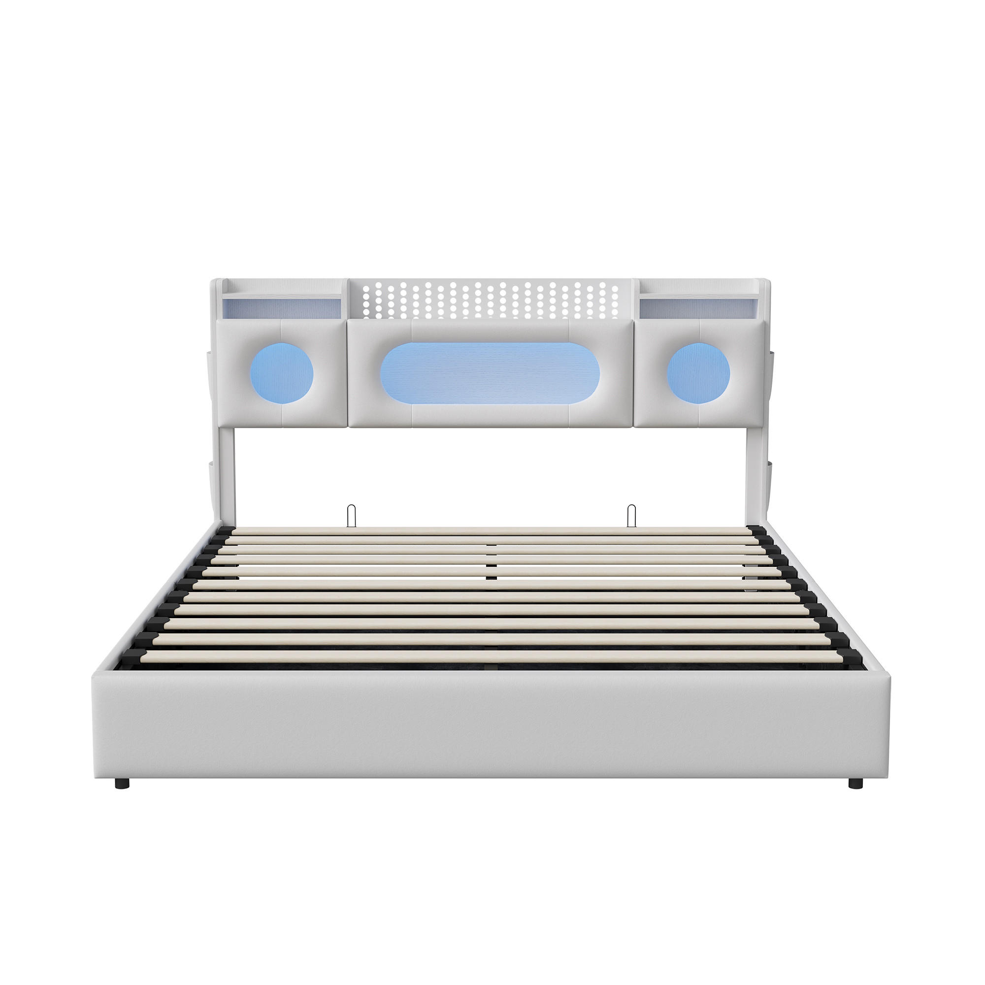 POLSTERBETT 140x200 cm, Mit LED-Beleuchtung, Verstellbares Kopfteil und Stauraum, USB- und Typ-C-Ladefunktion, PU-Bezug, Jugendbett - White - Weiß, Holzwerkstoff (140/200cm) - Brevoria