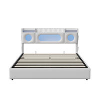 POLSTERBETT 140x200 cm, Mit LED-Beleuchtung, Verstellbares Kopfteil und Stauraum, USB- und Typ-C-Ladefunktion, PU-Bezug, Jugendbett - White - Weiß, Holzwerkstoff (140/200cm) - Brevoria