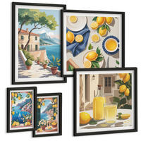 BILDER SET 5er Set - 50x50 cm & 20x30 cm & 40x60 cm Schwarzer Rahmen - Olivenblüten in Vasen Natur - Schwarz, Kunststoff (40/60cm) - TULUP