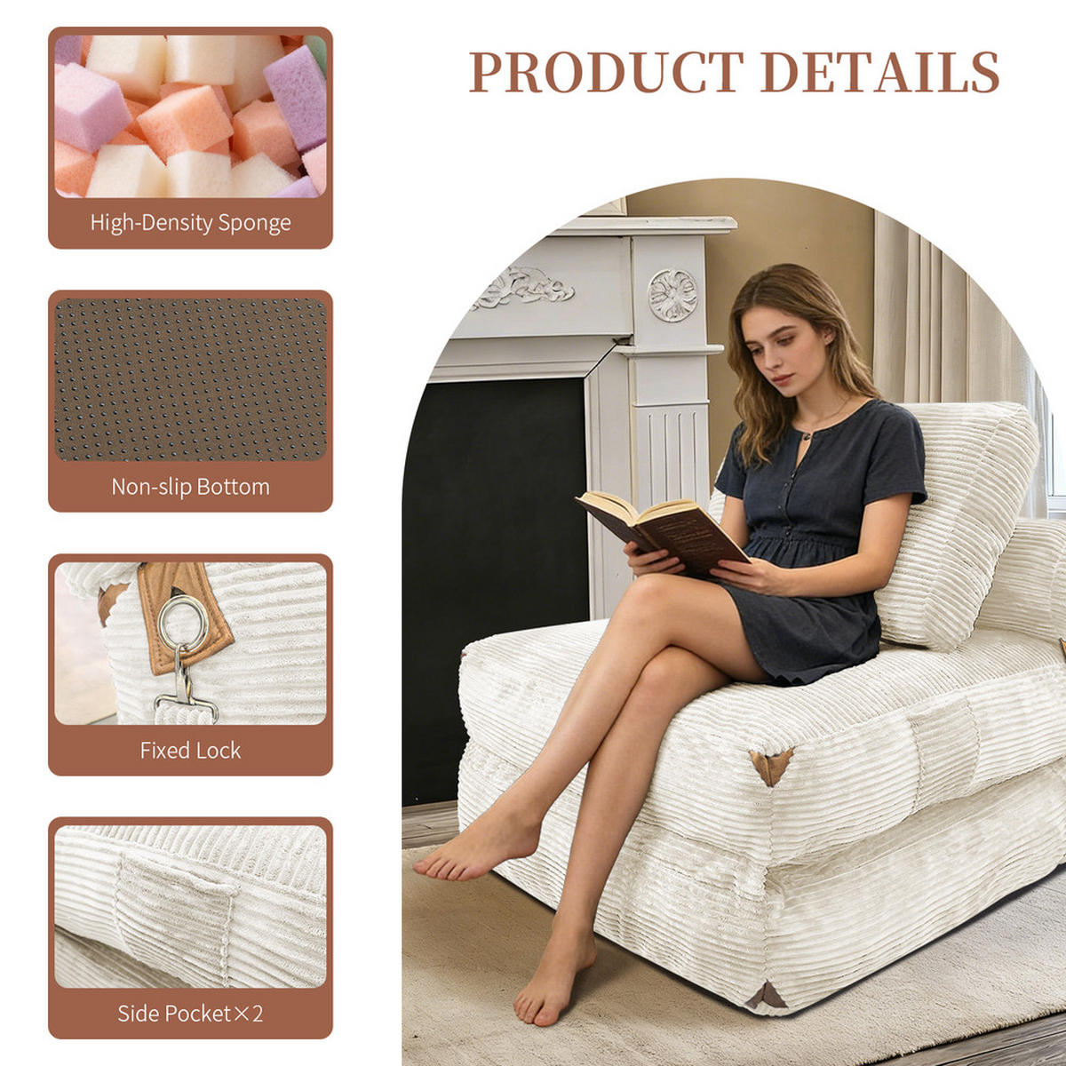 SITZSACK 87x86x40cm Stauraum Quasten - Weiß, Textil (86/33/87cm) - Raelunyi