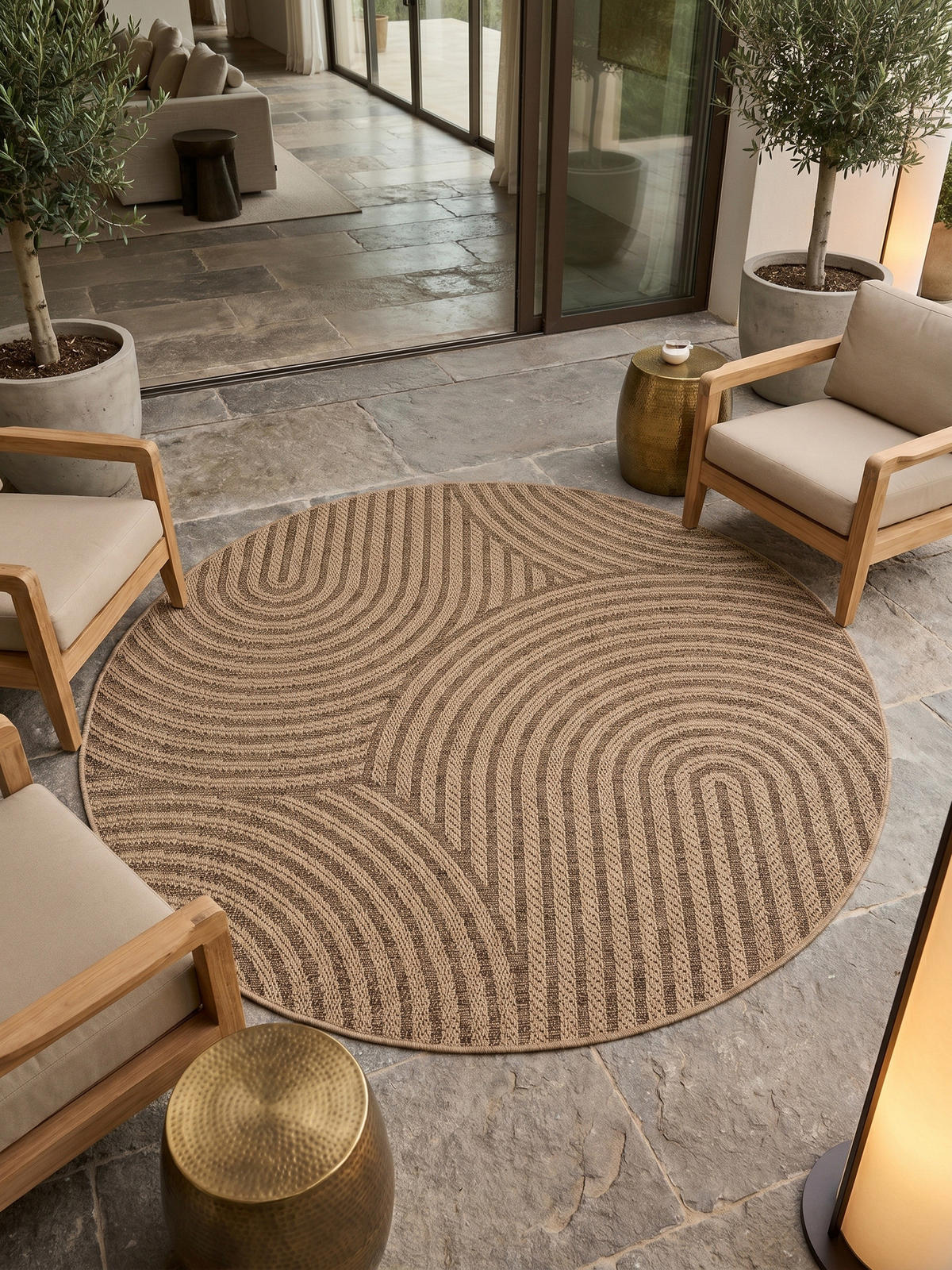 TEPPICH Outdoor ARLBERG in Beige, in Jute-Optik, Ø 120 cm - Beige, Textil (120/120cm) - KADIMA DESIGN