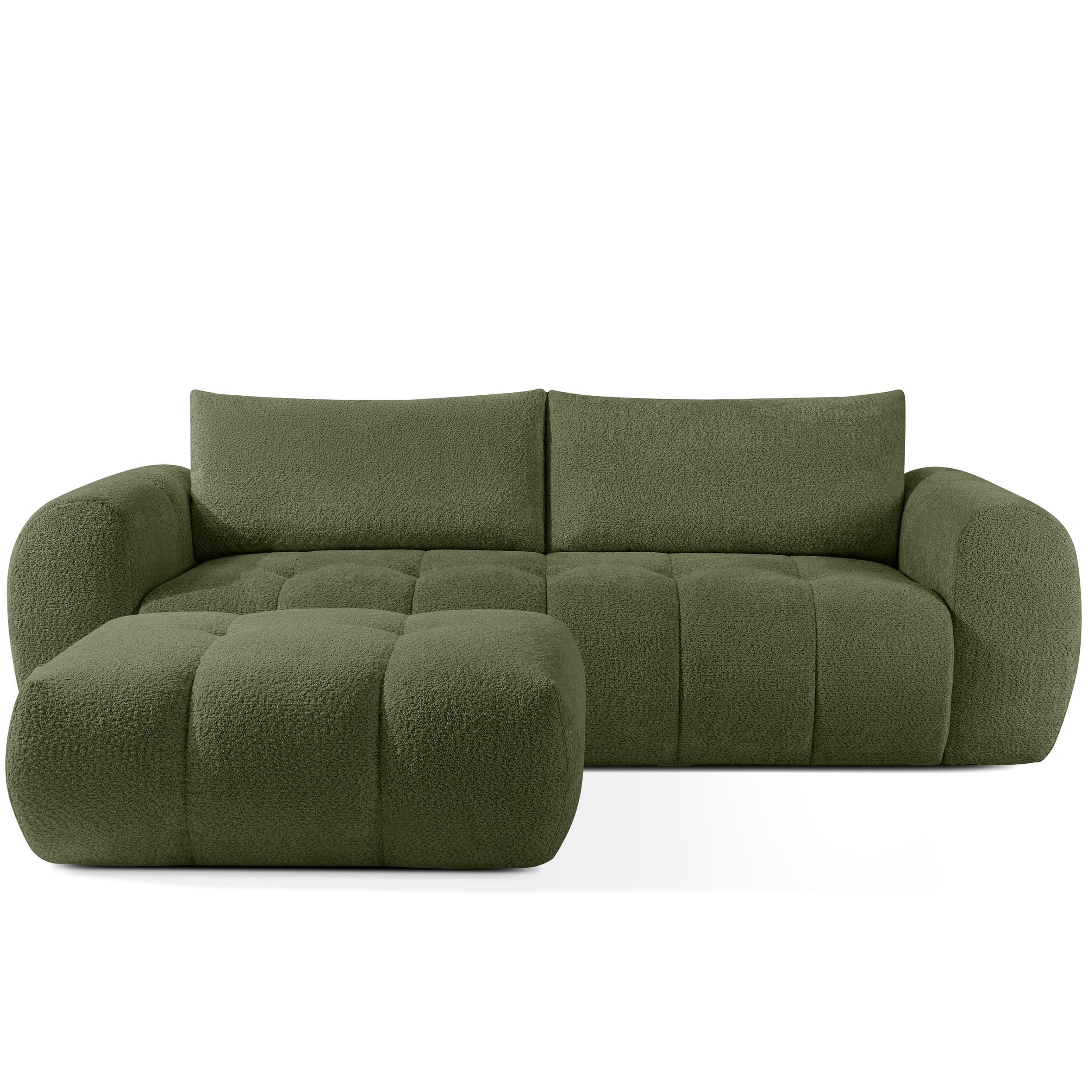 SOFA LIRA mit Pouf, Olivgrün, Bouclé - Olivgrün, Holz/Holzwerkstoff (96/43/50cm) - KONSIMO®