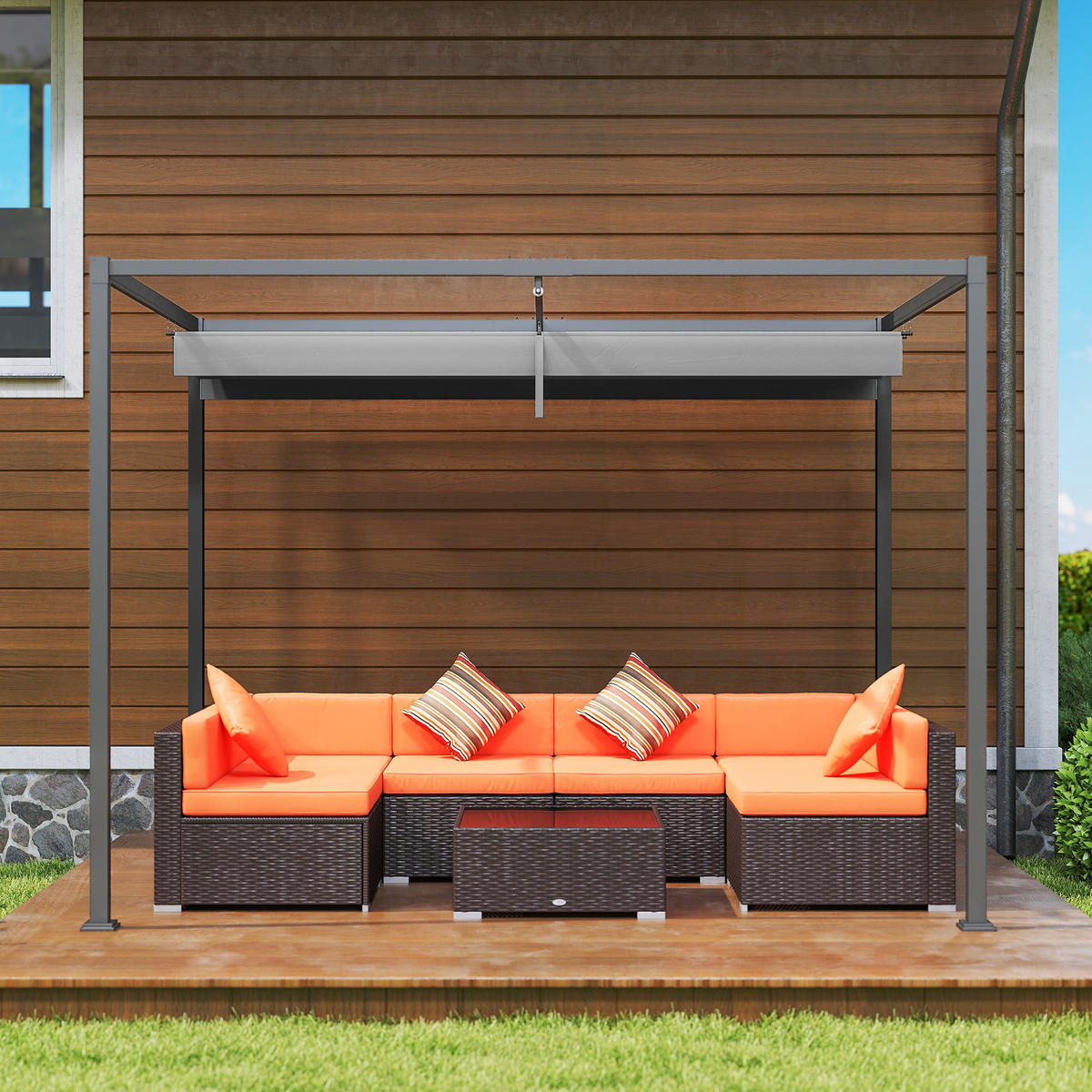 PERGOLA ca. 3 x 2 m als freistehender Gartenpavillon mit verstellbarem Dach und UV-Schutz, Terrassenüberdachung aus Metall, Grau - Grau, Metall (298/221/213cm)