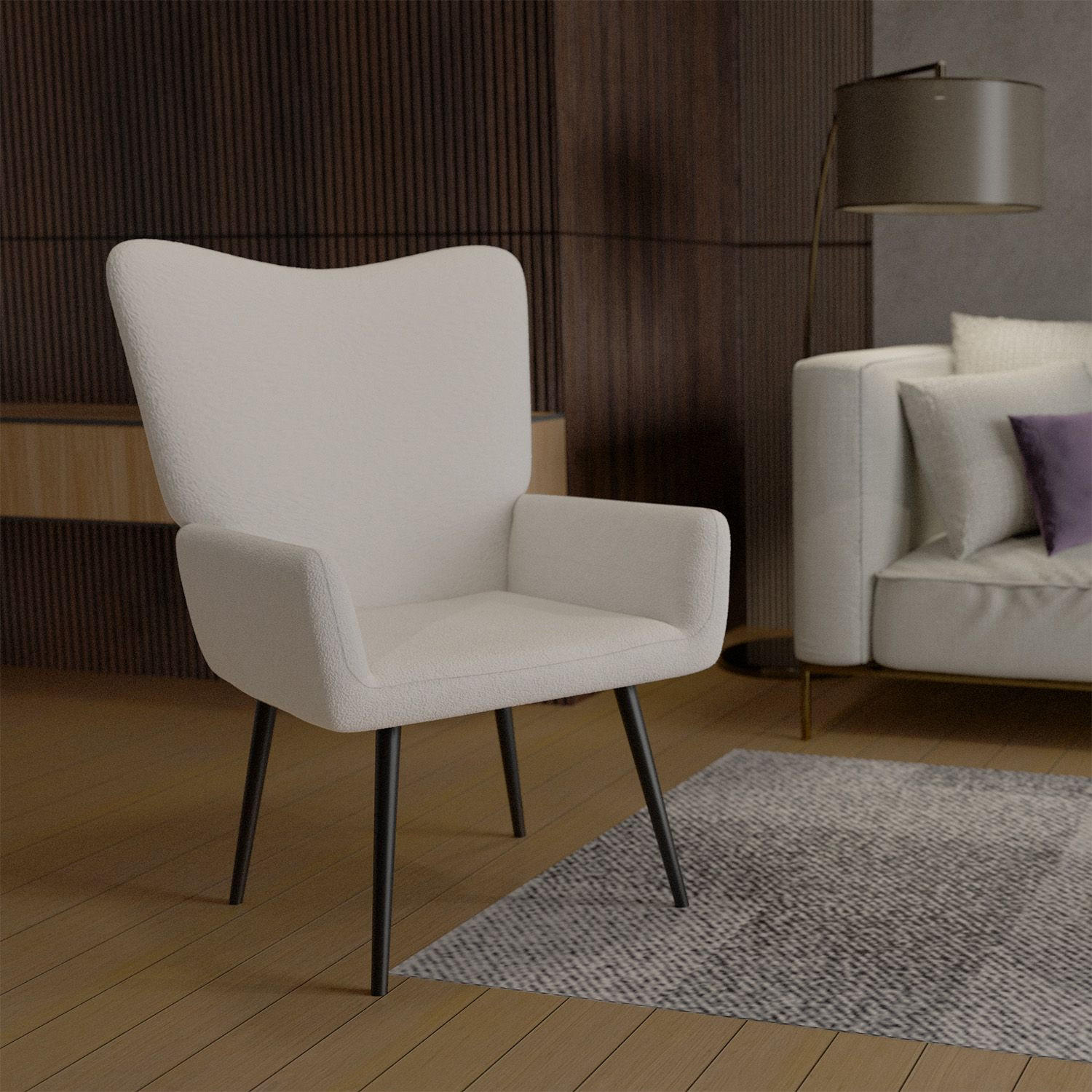 OHRENSESSEL Odense Bouclé Grau - Beige, Textil (68/95/73cm) - Juskys