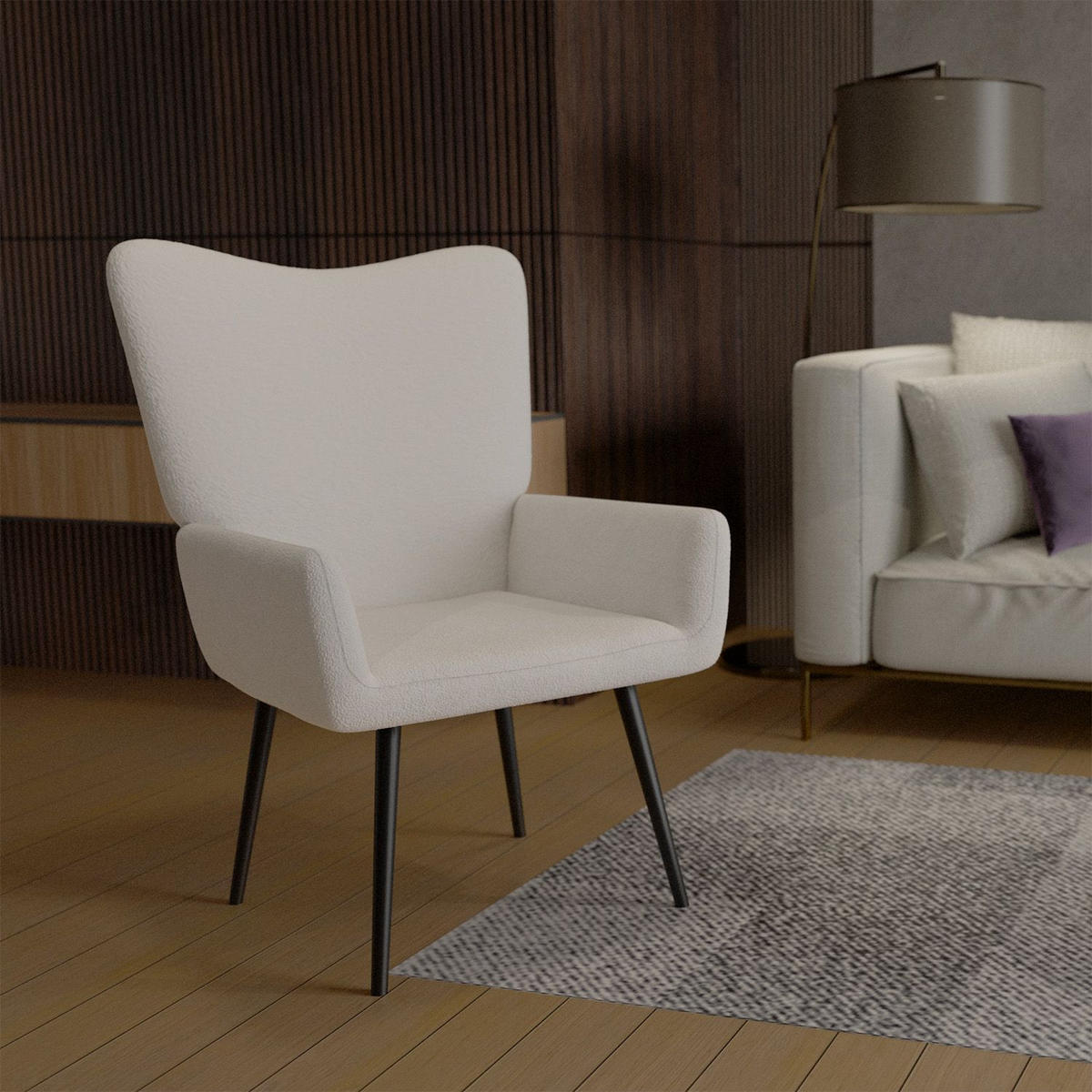 OHRENSESSEL Odense Bouclé Grau - Beige, Textil (68/95/73cm) - Juskys