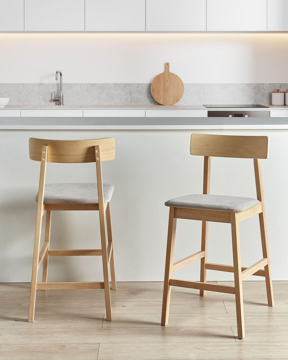 BARSTÜHLEN 2er-Set Taupe Isanti - Taupe/Braun, Holz (44/92/51cm) - Beliani