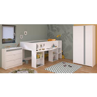 KINDERZIMMER Set 3-tlg. mit Hochbett Kleiderschrank Kommode Bett 90x200 - Weiß/Rosa, Holz/Holzwerkstoff (205/182/132cm) - Parisot Meuble