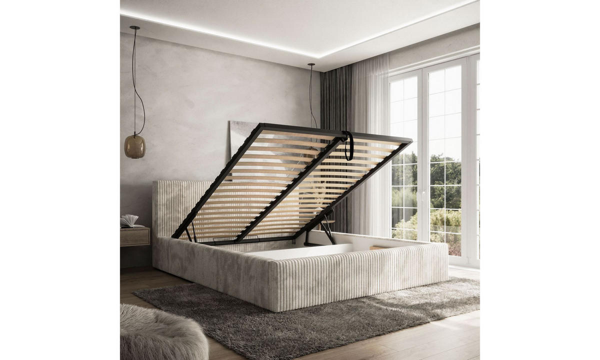 POLSTERBETT TILIA 140x200 cm Tilia 03, 34 Holzlatten, Kopfteil 95 cm - Creme, Textil (140/200cm) - Lookway